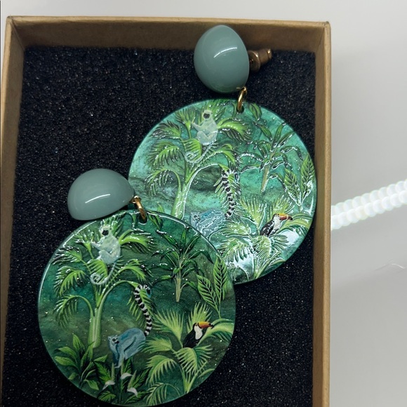 None Jewelry - Tropical Green Statement Earrings